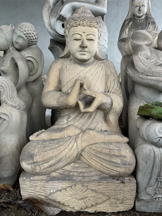 Statua Buddha Antico in Pietra Arenaria 67 cm – Scultura Balinese Originale Rif. D035