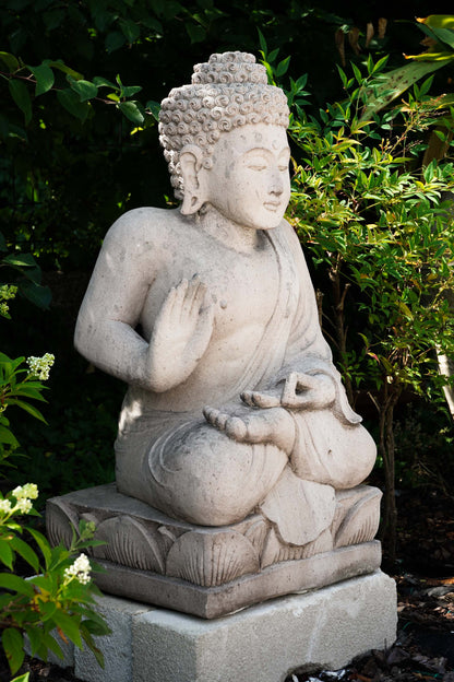 Statua Buddha Antico in Pietra rossa 68 cm – Scultura Balinese Originale Rif. D038