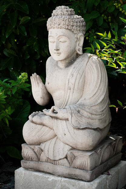 Statua Buddha Antico in Pietra rossa 68 cm – Scultura Balinese Originale Rif. D038