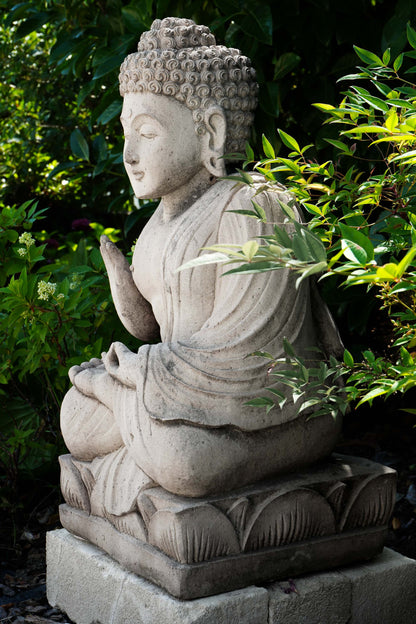 Statua Buddha Antico in Pietra rossa 68 cm – Scultura Balinese Originale Rif. D038