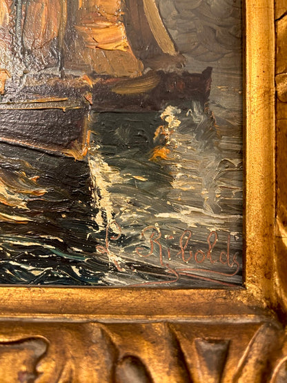 IL PORTO di Luigi RIBOLDI olio su tela firmato a mano