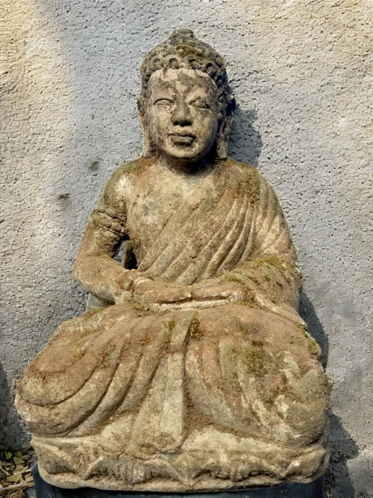 Statua Buddha Seduto in Pietra 35 cm | Scultura Balinese Antica per Spazi Zen rif.B02