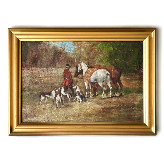 LA BATTUTA DI CACCIA olio su tela.origine Regno Unito 45x60cm