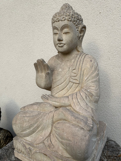 Statua Buddha Antico in Pietra Arenaria 47 cm – Scultura Balinese Originale Rif. C059