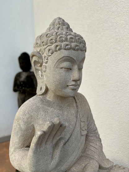 Statua Buddha Antico in Pietra Arenaria 47 cm – Scultura Balinese Originale Rif. C059