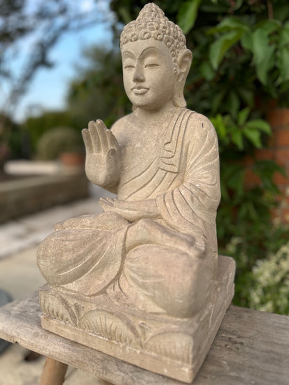 Statua Buddha Antico in Pietra Arenaria 47 cm – Scultura Balinese Originale Rif. C059
