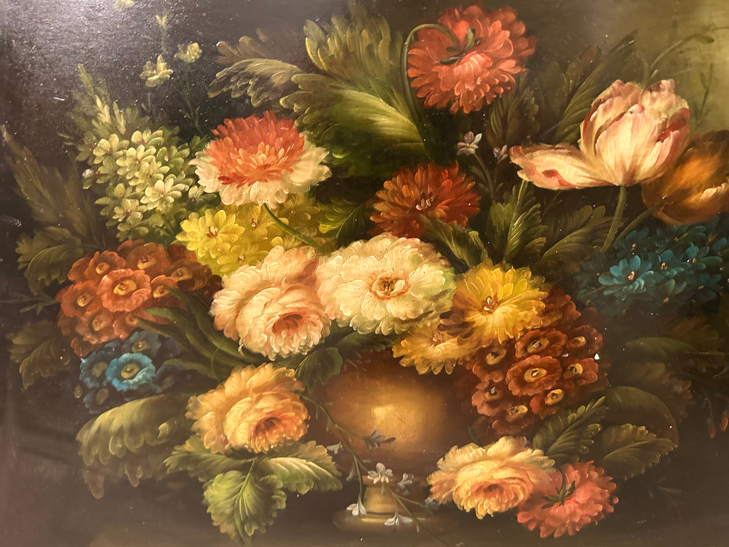 BOUQUET DI FIORI Olio su tela scuola inglese 81x72cm