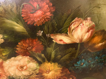 BOUQUET DI FIORI Olio su tela scuola inglese 81x72cm