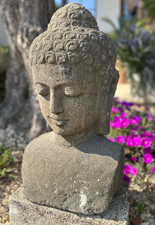 BUDDHA BESAR pietra lavica nera H60cm Rif.A08