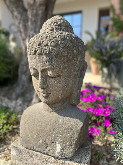 BUDDHA BESAR pietra lavica nera H60cm Rif.A08