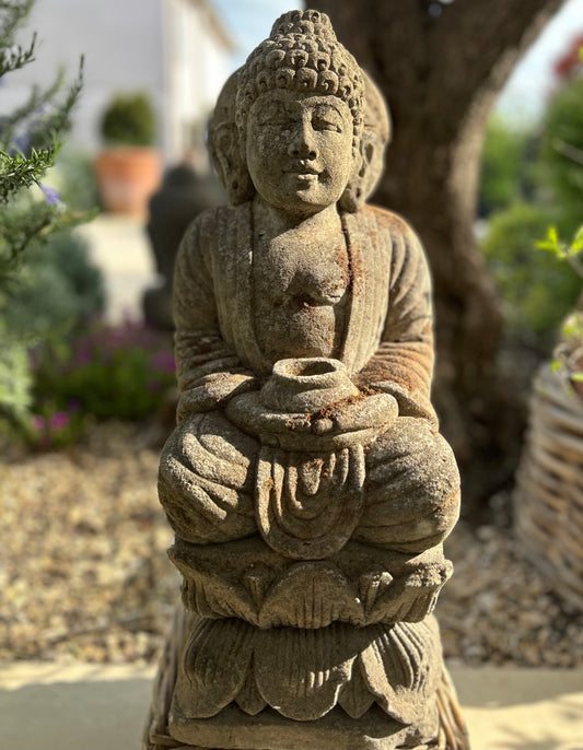BUDDHA CON DONO in pietra di Java H56cm Rif.A04