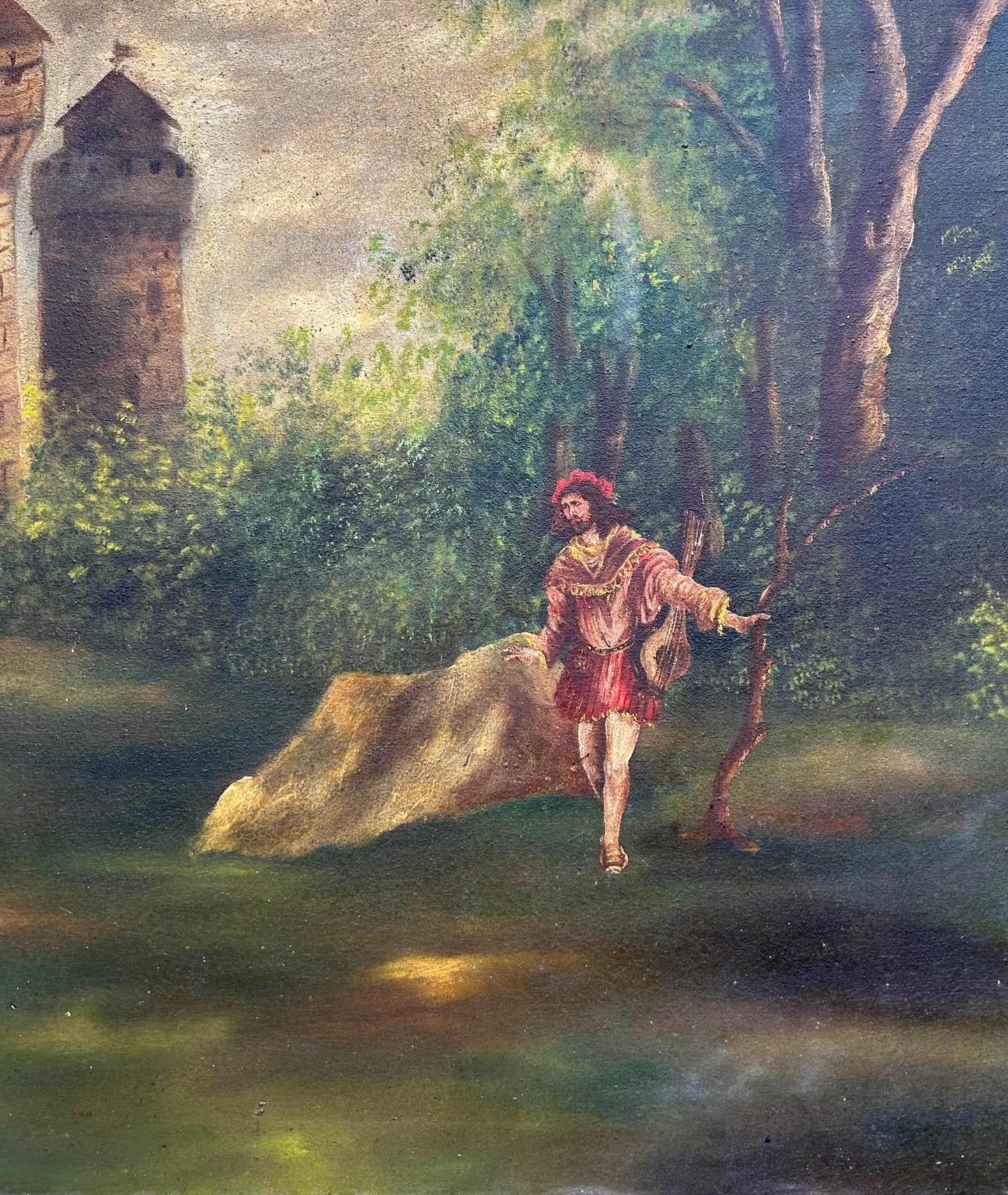 IL MUSICANTE ERRANTE fine 800 olio su tela firmato Sateur