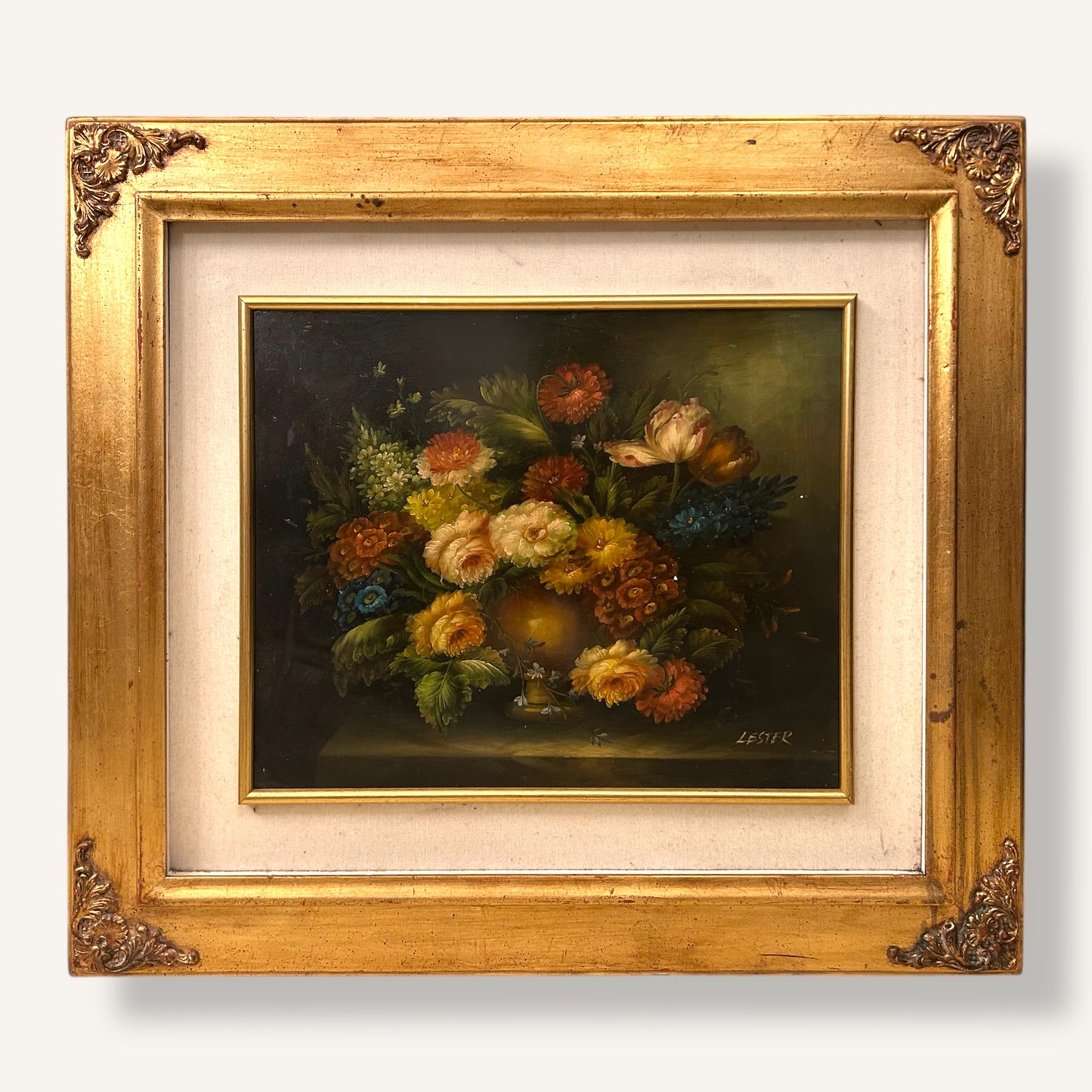 BOUQUET DI FIORI Olio su tela scuola inglese 81x72cm