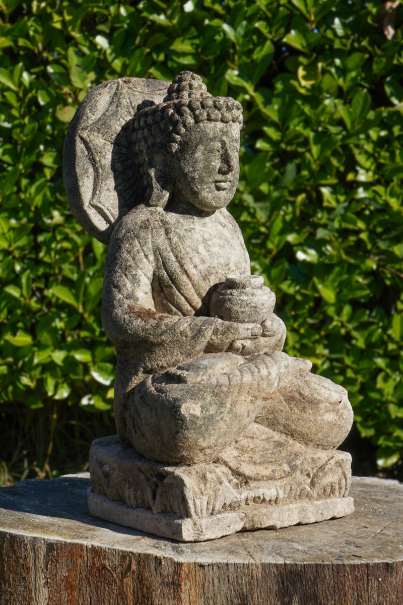 Statua Buddha in Pietra Naturale con giara H32cm Rif. B53
