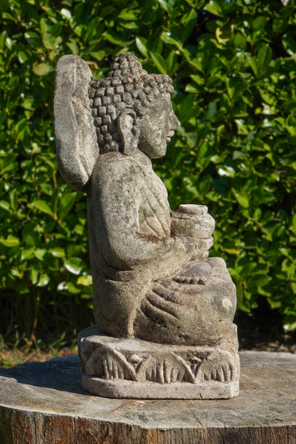 Statua Buddha in Pietra Naturale con giara H32cm Rif. B53