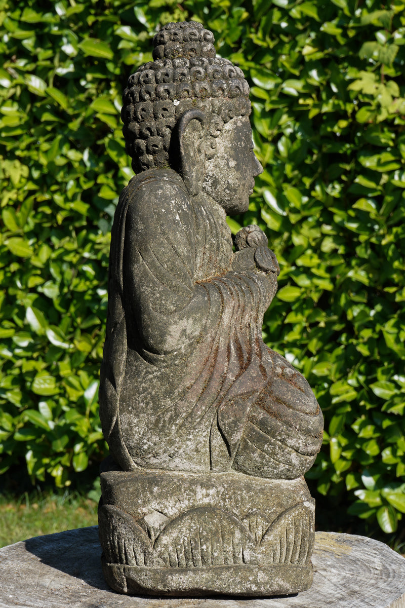 Statua Buddha in Pietra Naturale con Fiore di Loto H45cm Rif. B13