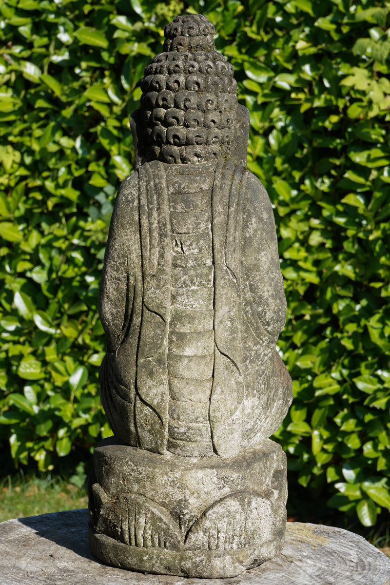 Statua Buddha in Pietra Naturale con Fiore di Loto H45cm Rif. B13