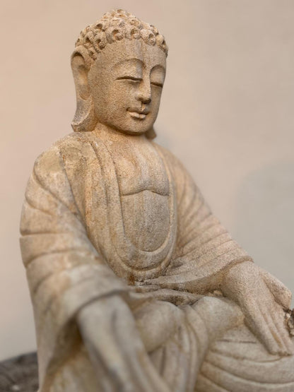 Statua Buddha Antico in Pietra Arenaria 30 cm – Scultura Balinese Originale Rif. D025