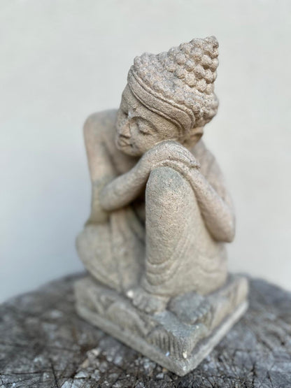Statua Buddha Antico in Pietra Arenaria 25 cm – Scultura Balinese Originale Rif. C060