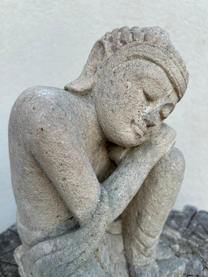 Statua Buddha Antico in Pietra Arenaria 25 cm – Scultura Balinese Originale Rif. C060