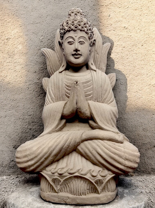 Statua Buddha in Pietra Naturale con Mani Giunte (Anjali Mudra) H65cm rif.B38