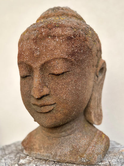 Statua Testa del Buddha in Pietra Lavica H40cm D030
