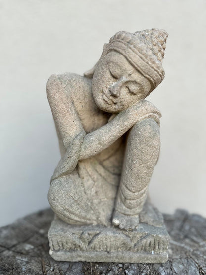 Statua Buddha Antico in Pietra Arenaria 25 cm – Scultura Balinese Originale Rif. C060