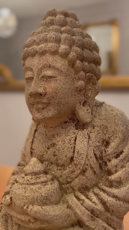 Statua Buddha Antica con Giara H31cm Rif. B48