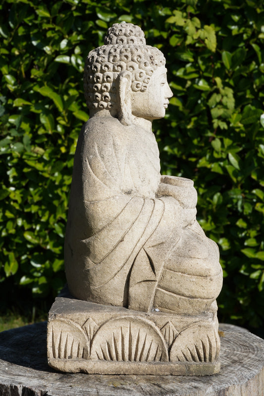 statua Buddha antico in pietra in meditazione h42cm B05