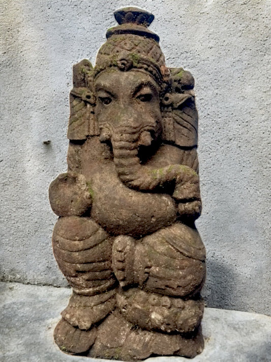 Statua Ganesh in Pietra 48 cm | Scultura Balinese della Divinità della Fortuna per Giardini Zen e Interni Spirituali rif. B04